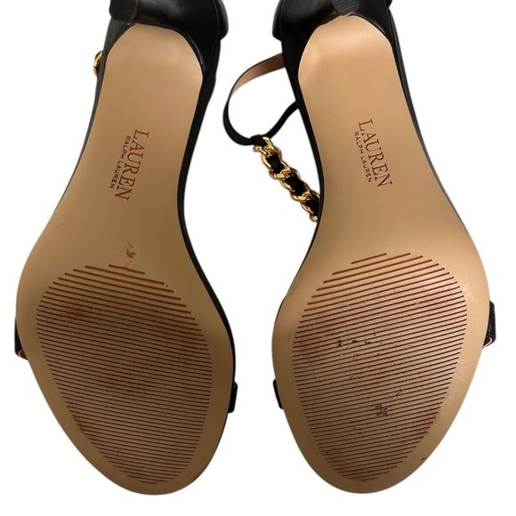 Ralph Lauren Elegant Black and Gold Chain Strap Sandals SZ 8 - Picture 5 of 6